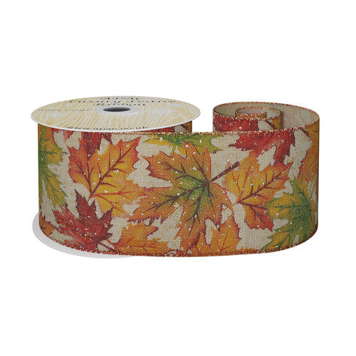 Natural Ribbon with Autumn Leaf Natural Ribbon with Autumn Leaf