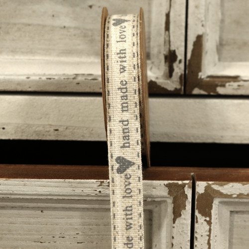 'Handmade with Love' Grey Linen Ribbon 15mm 'Handmade with Love' Grey Linen Ribbon 15mm