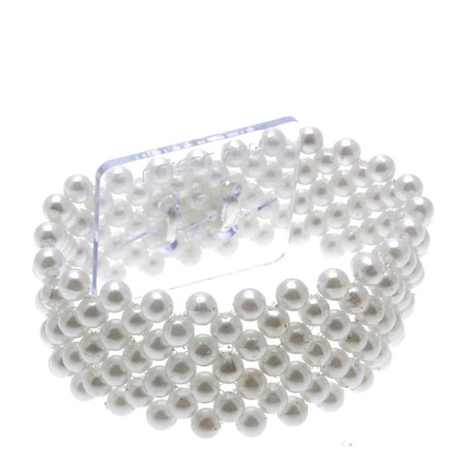 Corsage Bracelet - Narrow Beaded Classic (White) Corsage Bracelet - Narrow Beaded Classic (White)