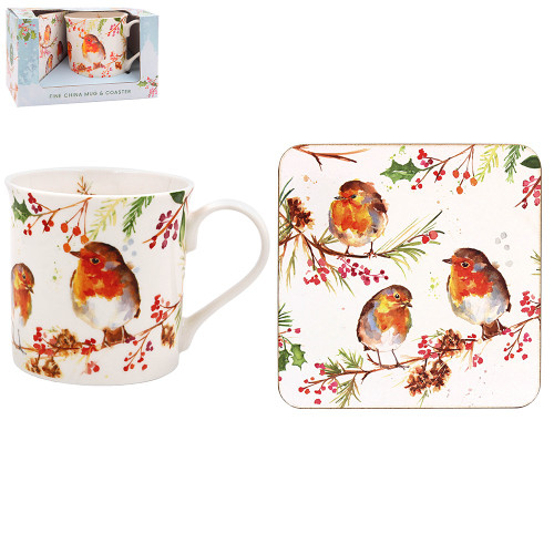 Winter Robins Mug & Coaster Set Winter Robins Mug & Coaster Set