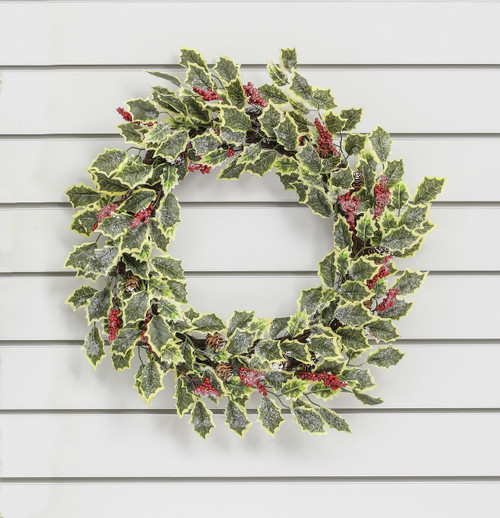 Green Holly, Berries & Cones Wreath (50cm) Green Holly, Berries & Cones Wreath (50cm)