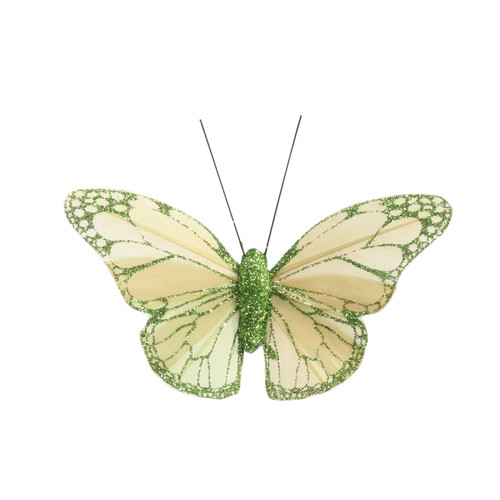 8cm Green Feather & Glitter Butterfly (Pack of 12) 8cm Green Feather & Glitter Butterfly (Pack of 12)