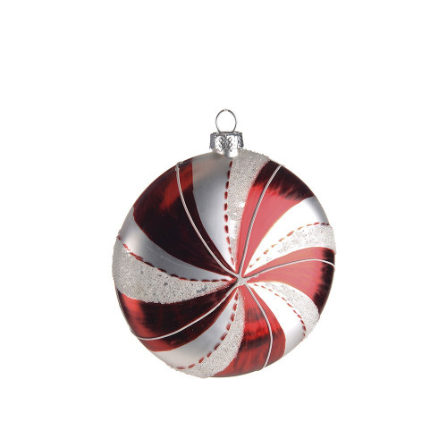 Red & White Glass Disk Bauble (8cm)