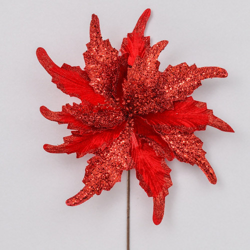 Red Glitter Giant Poinsettia Pick (70cm)
