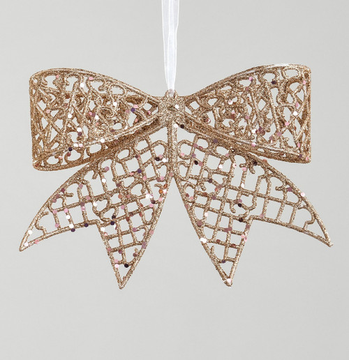 Rose Gold Glitter Bow Hanging Decoration (20cm)