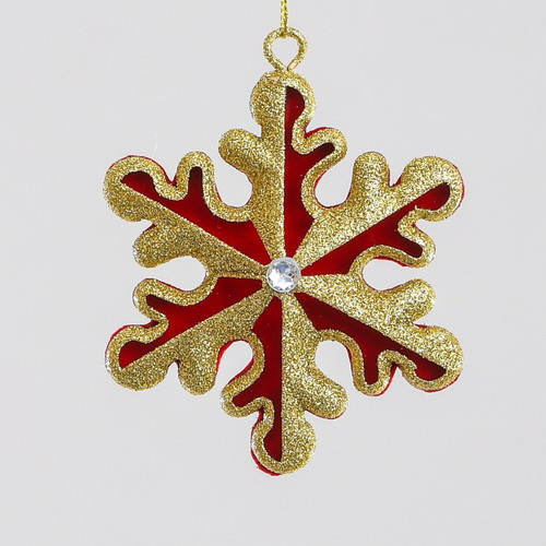 Red & Gold Snowflake Hanging Decoration (10cm)
