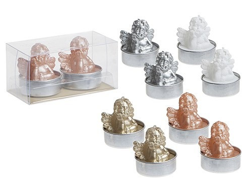 Set Of 2 3d Cherub Tea Lights In Pvc Box 4 Assorted Colours