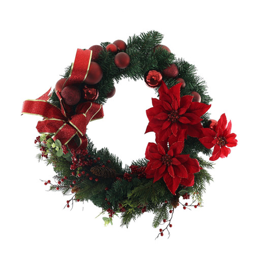 Poinsettia & Pine Wreath (60cm)