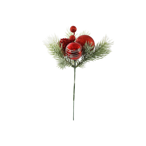 Red Glitter Baubles & Foliage Pick (22cm)