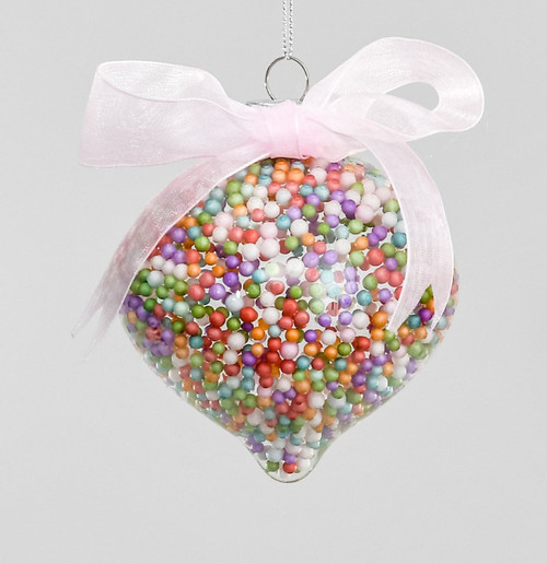 Candy Coloured Bead Filled Glass Onion Bauble (9cm)