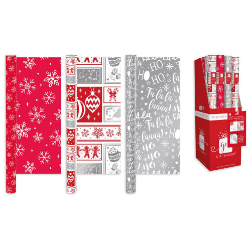 Red & White Christmas Wrap (50/4m) (Assorted Designs)