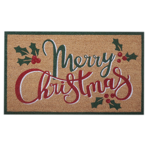 Merry Christmas with Holly Doormat (45x75cm)