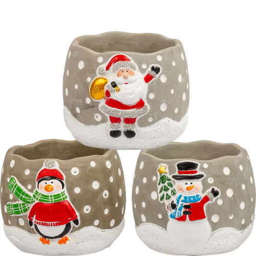 Christmas Characters Concrete Pot Trio (Assorted Designs)