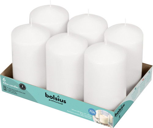 Bolsius Professional White Pillar Candles - Set of 6 (150mm x 78mm)