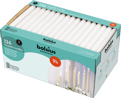 136 Bolsius Torpedo Candles (240mm/22mm) - White