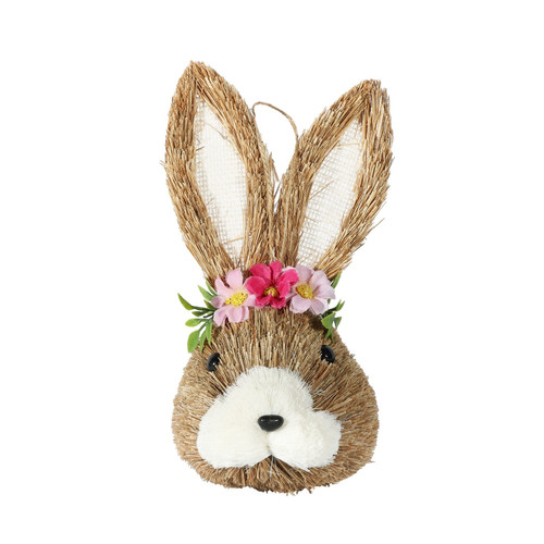 Rabbit Head with Pink Flowers Hanging Decoration (12x 12x 23cm)