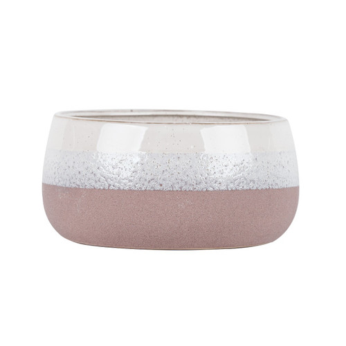 Hortus Pink & White Bordeaux Stoneware Pot (13.5cm H x 25.5cm Dia)