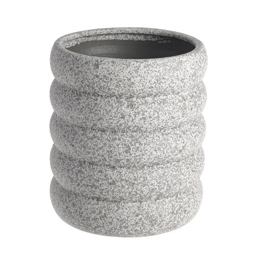 Light Grey Contoured Cylinder Ceramic Vase (14.5cm)