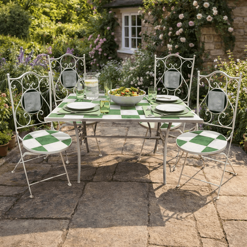 Mosaic Design Cream & Natural Rectangular Table & Chairs Set