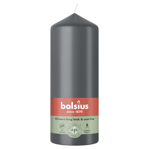 	Bolsius Stormy Grey Essentials Pillar Candle (150mm)