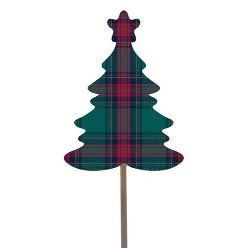 Green & Red Tartan Star Topped Christmas Tree Pick