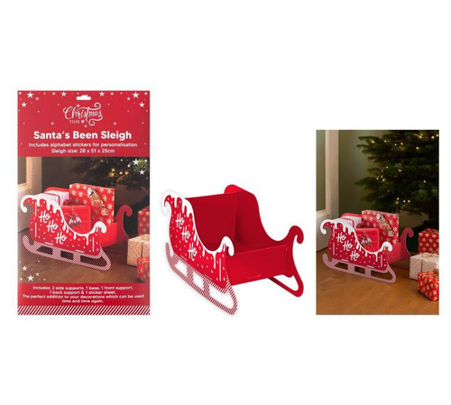 Red & White Santa's Been Decorative Present Sleigh