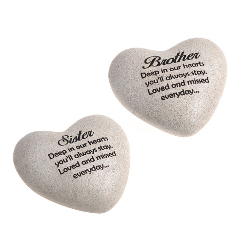Heart Shaped Brother and Sister Memorial Stone (Assorted Designs)