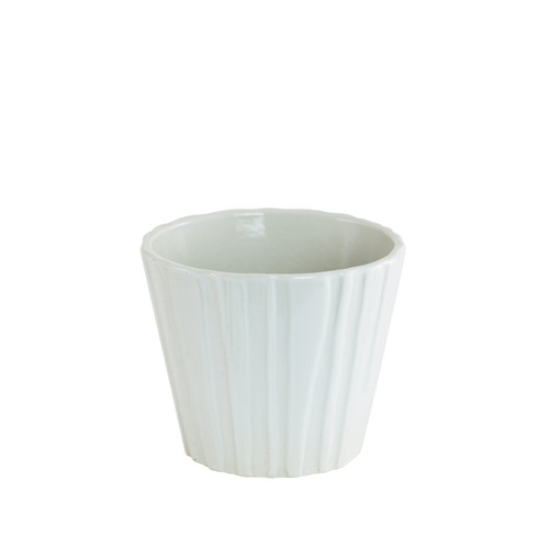 White Gloss Vertical Lined Ceramic Pot (10cm)