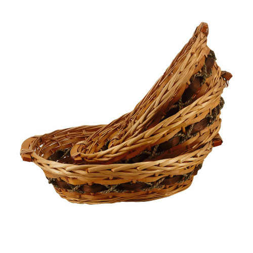 Natural Brown Woven Willow Hamper Baskets (Set of 3)