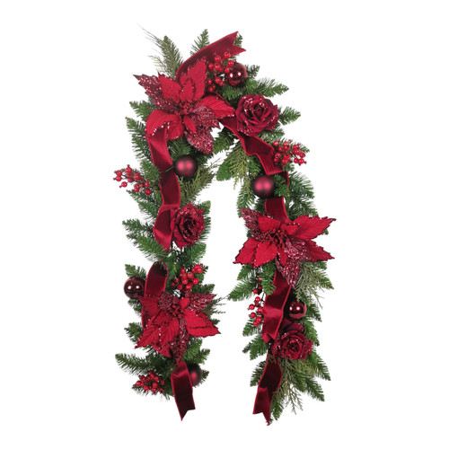 Burgundy Flower & Bauble Garland (182cm)