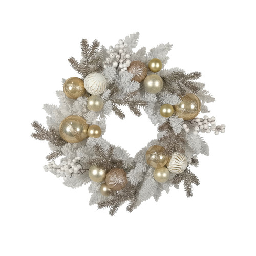 Champagne & White Foliage, Bauble & Berry Wreath (60cm)