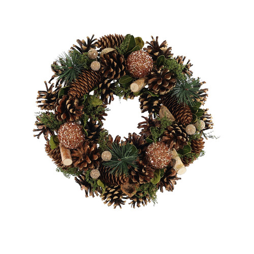 Natural Christmas Wreath with Gold Baubles (30cm)