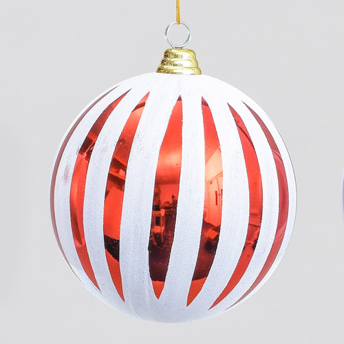 Red & White Stripe Christmas Bauble (10cm)