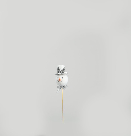 White Snowman Head with Top Hat Pick