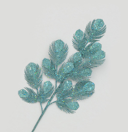 Aqua Blue Glitter Peacock Spray (64cm)