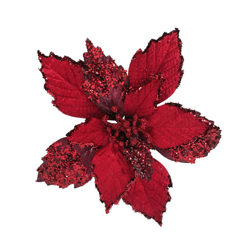 Red Beaded Christmas Poinsettia Clip (22cm)