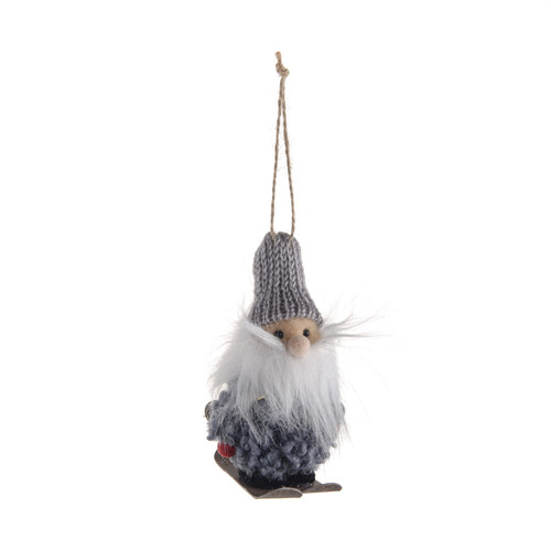 Grey Skiing Santa Hanging Christmas Decoration