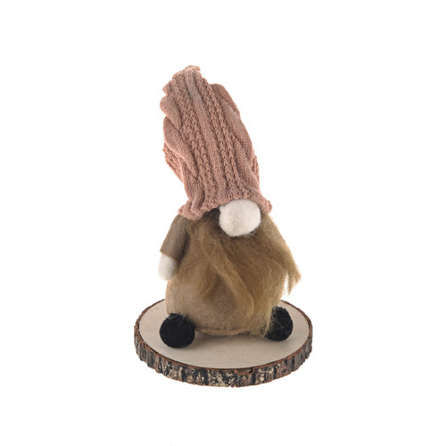 Festive Gonk with Pink Hat on Wooden Base