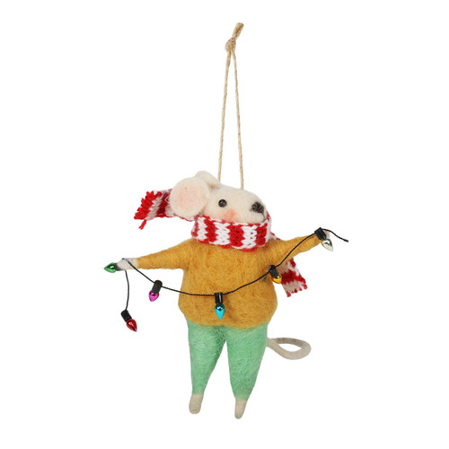 Felt Mouse with String Lights Hanging Decoration (12cm)