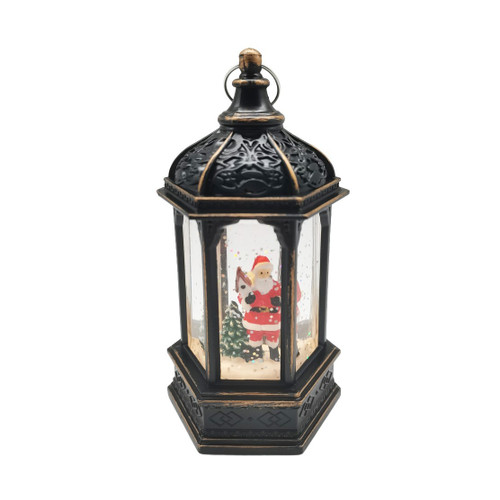 Black Santa Lantern Snow Globe (14cm)