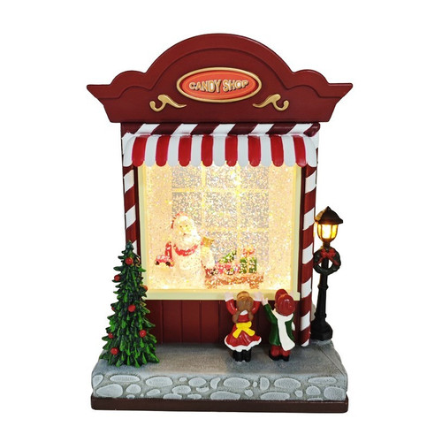 Red Santa Sweet Shop Light Up Snow Globe (22cm)