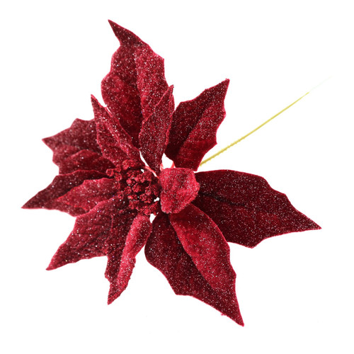 Burgundy Glitter Poinsettia Pick (22cm)