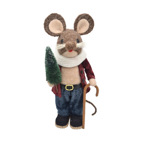Mouse with Spruce & Walking Cane Figure (45cm)