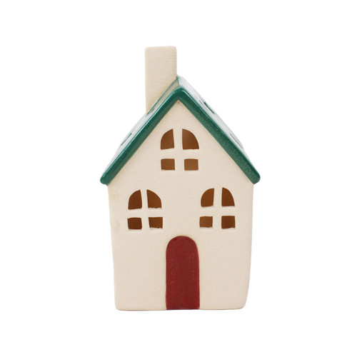 LED Green Stoneware House Ornament (16cm)
