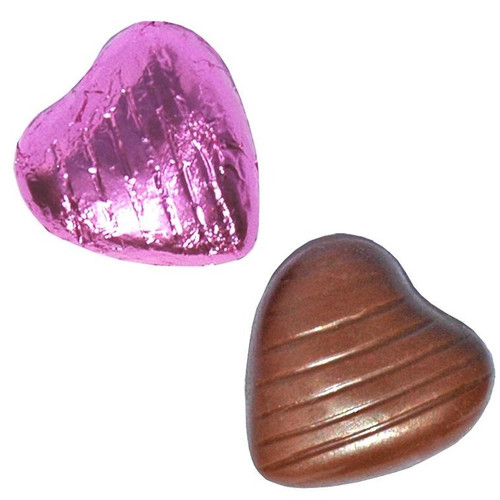 Pink Foil Milk Chocolate Hearts (100pk)