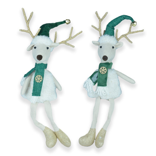 White & Green Long Legs Glittery Reindeer Character (37cm) (Assorted)