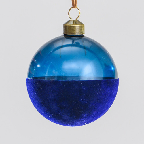 Deep Blue Half & Half Glass Bauble (8cm)