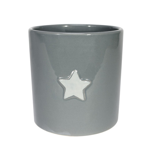 Grey Ceramic Pot with Raised White Star (12cm H)