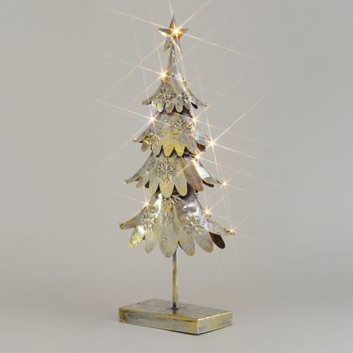 Old Gold Metal Christmas Tree Ornament with Lights (59cm)