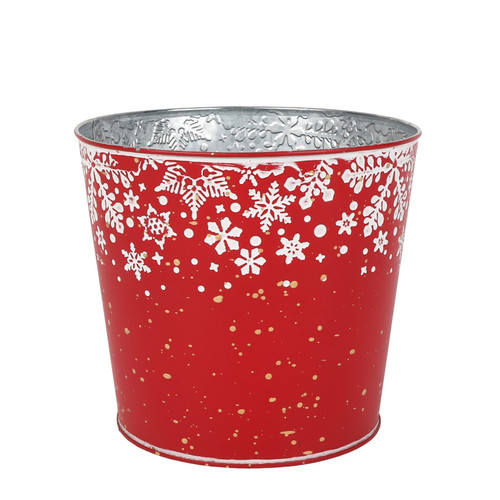 Red & White Snowflake Metal Planter (11cm)